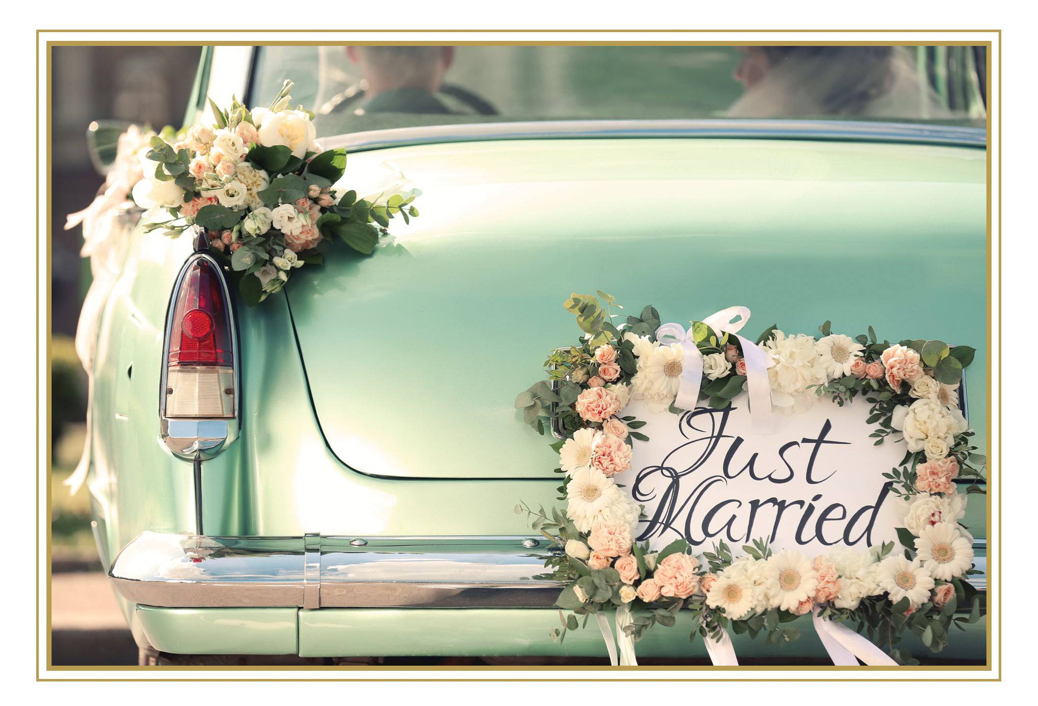 Pictura wedding card featuring a car design, ideal for wedding occasions, with elegant artwork and detailed illustrations.